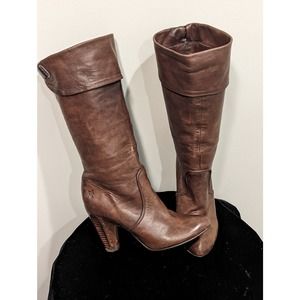 Frye Bethany Cuff Shortie Leather Mid Calf Heeled Boots Point Toe Women's 6